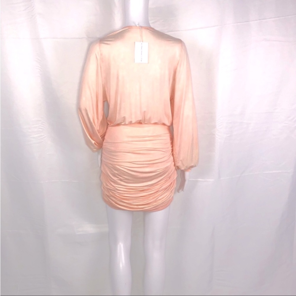 YF&B Peachy Pink Single Button Crossover Front LS Sides Ruched Mini Dress SzS - Picture 4 of 16